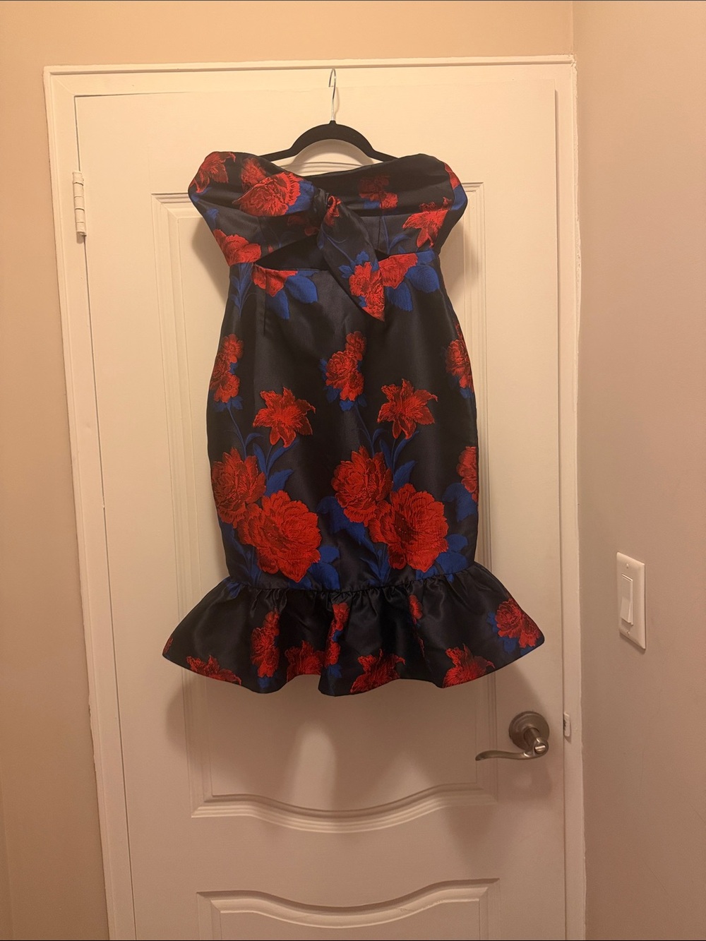 Endless Rose Navy Strapless Floral Dress with Red & Blue Blooms